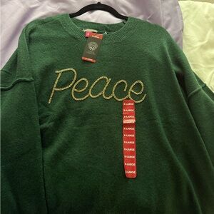 NWT Vince Camuto Green bead embroidered “Peace” Sweater